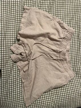 GAP Women's Light Beige Elastic Waist Linen-Blend Shorts